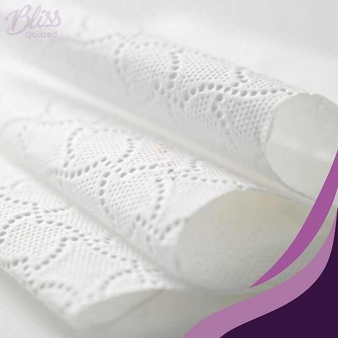 Bliss Quilted 3 Ply Luxury Toilet & Bathroom Tissue Multipack (9 rolls x 5 packs)